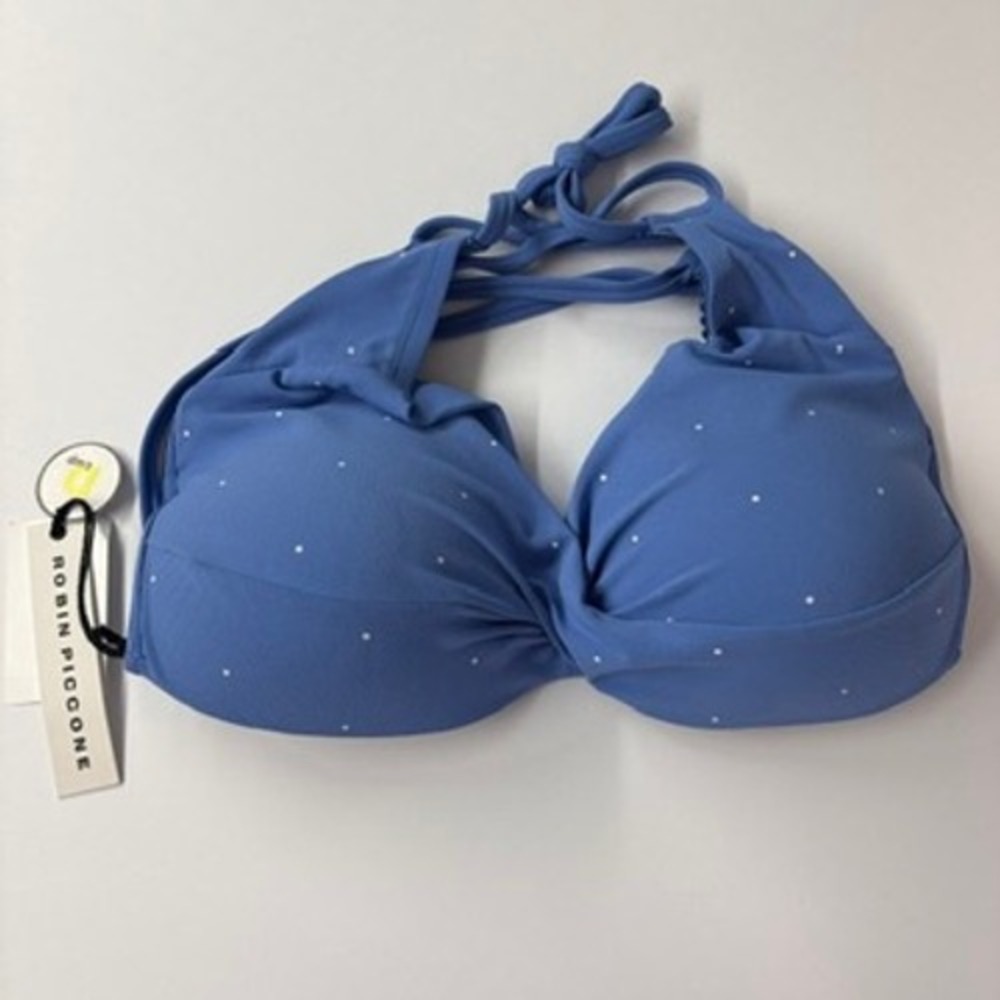 NWT Robin Piccone Womens Bikini Top M D-Cup Periwinkle Jennie Polka Dot 183304D